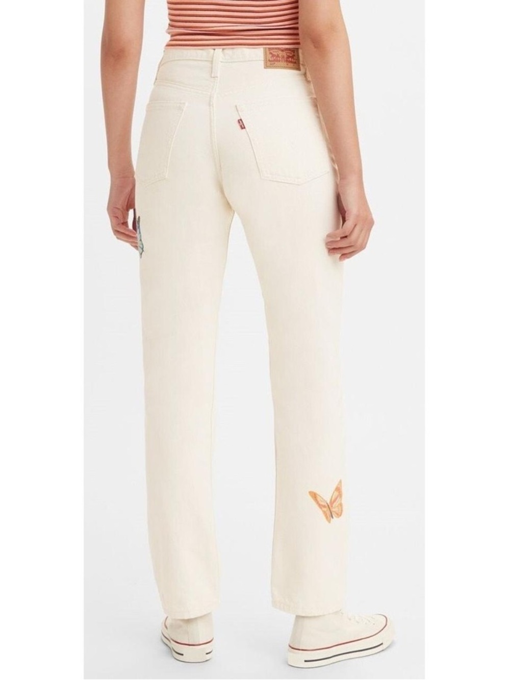 Levi's 501 Original Cropped Jeans Butterfly Print Size 25 - Picture 3 of 14